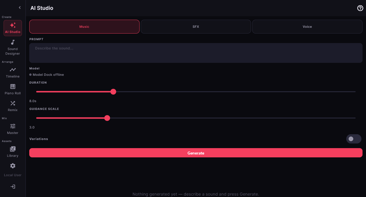 AI Studio — generate music & SFX with local models